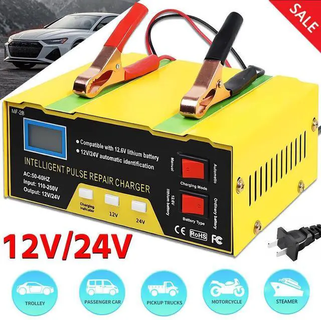 Alt view image 2 of 7 - Car Battery Charger Heavy Duty 12V/24V Smart Automatic Intelligent Pulse Repair
