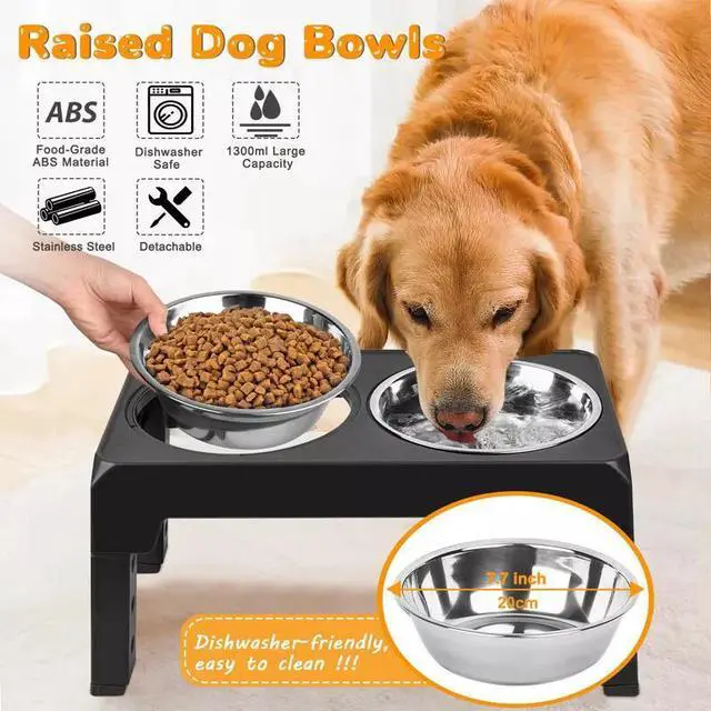 Alt view image 2 of 7 - Elevated Raised Pet Dog Feeder Bowl Stainless Steel Food Water Stand+ 2pcs Bowls