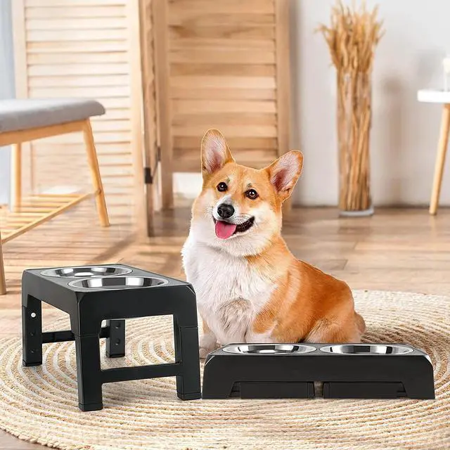 Alt view image 7 of 7 - Elevated Raised Pet Dog Feeder Bowl Stainless Steel Food Water Stand+ 2pcs Bowls