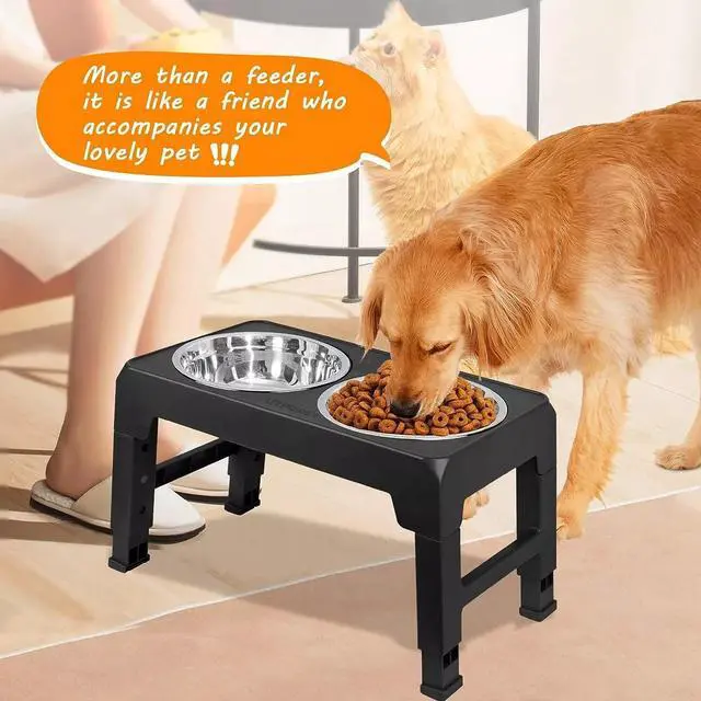 Alt view image 5 of 7 - Elevated Raised Pet Dog Feeder Bowl Stainless Steel Food Water Stand+ 2pcs Bowls