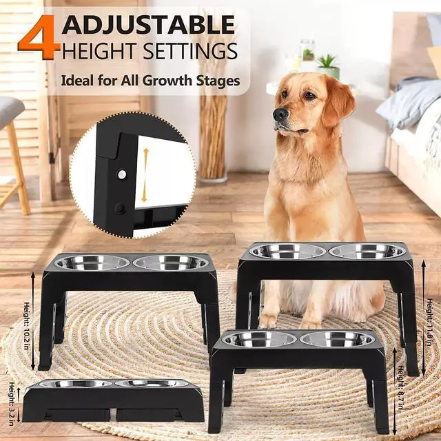 Alt view image 3 of 7 - Elevated Raised Pet Dog Feeder Bowl Stainless Steel Food Water Stand+ 2pcs Bowls