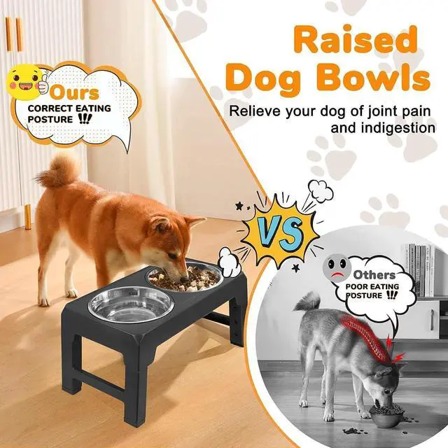 Alt view image 4 of 7 - Elevated Raised Pet Dog Feeder Bowl Stainless Steel Food Water Stand+ 2pcs Bowls
