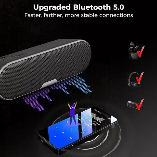 Alt view image 3 of 7 - MP4/MP3 Player Support 128GB Bluetooth Lossless Music FM Radio Recorder Sport US
