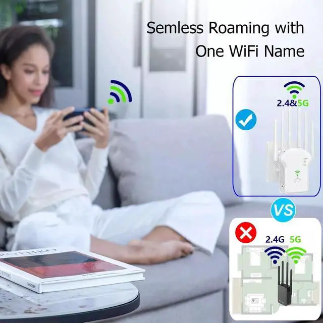 Alt view image 2 of 7 - Wifi Range Internet Extender 1200Mbps 5G Wireless Repeater Signal Booster Router