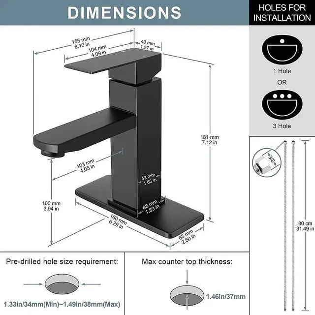 Alt view image 3 of 7 - Bathroom Sink Black Faucet Single Handle One Hole Rv Commercial Lavatory Vanity