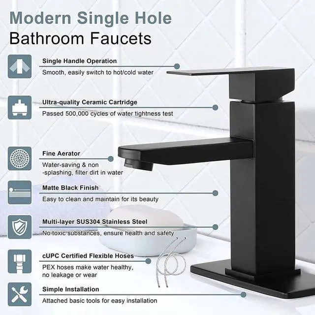 Alt view image 5 of 7 - Bathroom Sink Black Faucet Single Handle One Hole Rv Commercial Lavatory Vanity