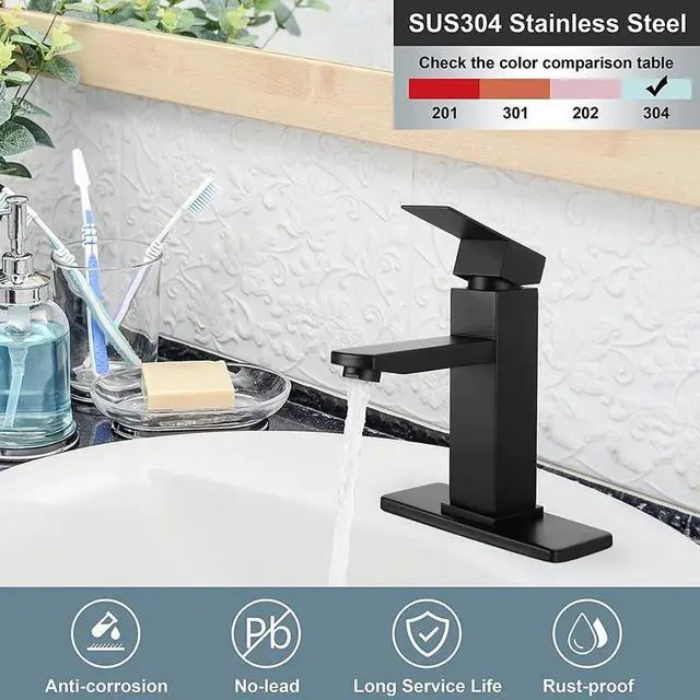 Alt view image 2 of 7 - Bathroom Sink Black Faucet Single Handle One Hole Rv Commercial Lavatory Vanity