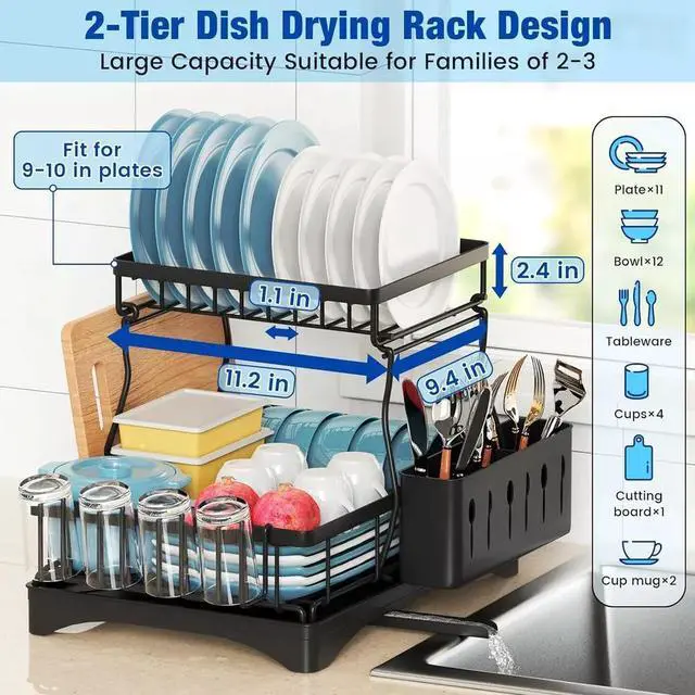 Alt view image 2 of 7 - Kitchen Dish Cup Drying Rack Utensil Drainer Dryer Tray Cutlery Holder Organizer