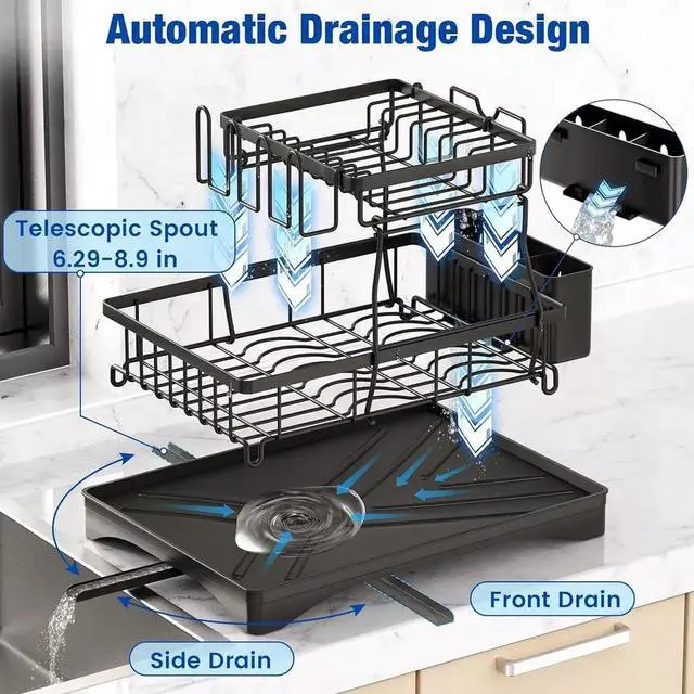 Alt view image 3 of 7 - Kitchen Dish Cup Drying Rack Utensil Drainer Dryer Tray Cutlery Holder Organizer