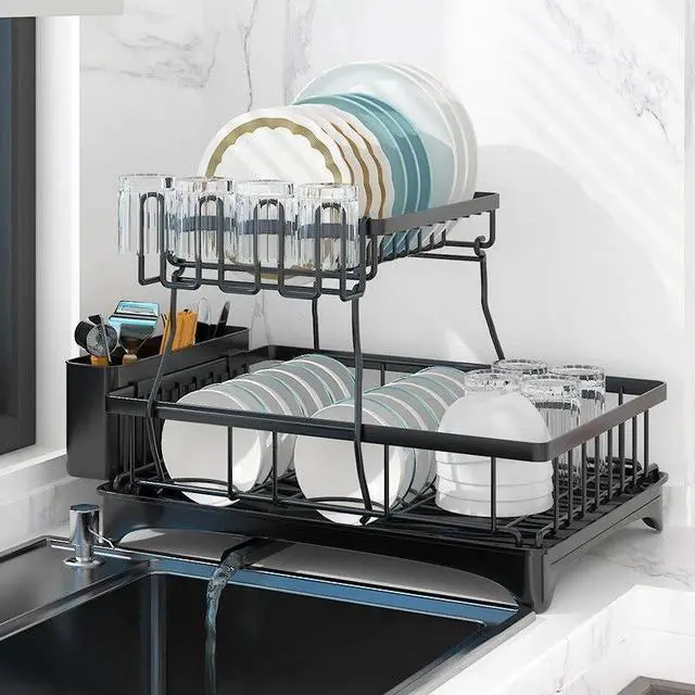 Alt view image 4 of 7 - Kitchen Dish Cup Drying Rack Utensil Drainer Dryer Tray Cutlery Holder Organizer