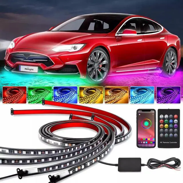 Main image of 4PCS X RGB Under Car Strip Light Kit 48 LED Neon Tube Underglow Underbody System