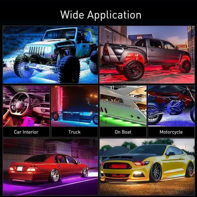 Alt view image 7 of 7 - 4PCS X RGB Under Car Strip Light Kit 48 LED Neon Tube Underglow Underbody System