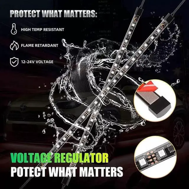 Alt view image 5 of 7 - 4PCS X RGB Under Car Strip Light Kit 48 LED Neon Tube Underglow Underbody System