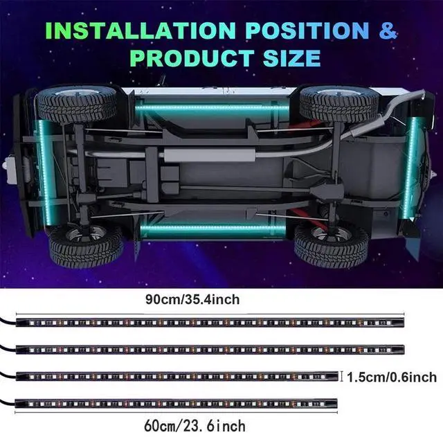 Alt view image 6 of 7 - 4PCS X RGB Under Car Strip Light Kit 48 LED Neon Tube Underglow Underbody System