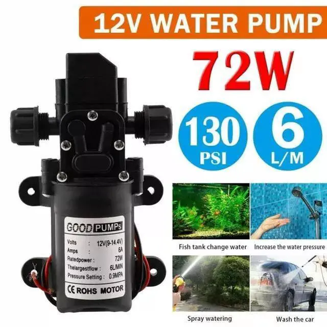 Main image of 12V Water Pump 130PSI Self Priming Diaphragm High Pressure Automatic Switch