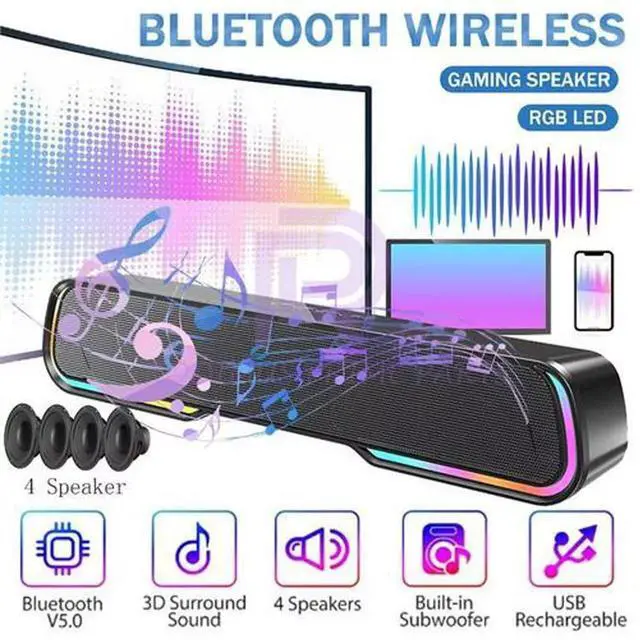 Alt view image 2 of 7 - Wireless Surround Sound Bar 4 Speaker System Bluetooth Subwoofer TV Home Theater
