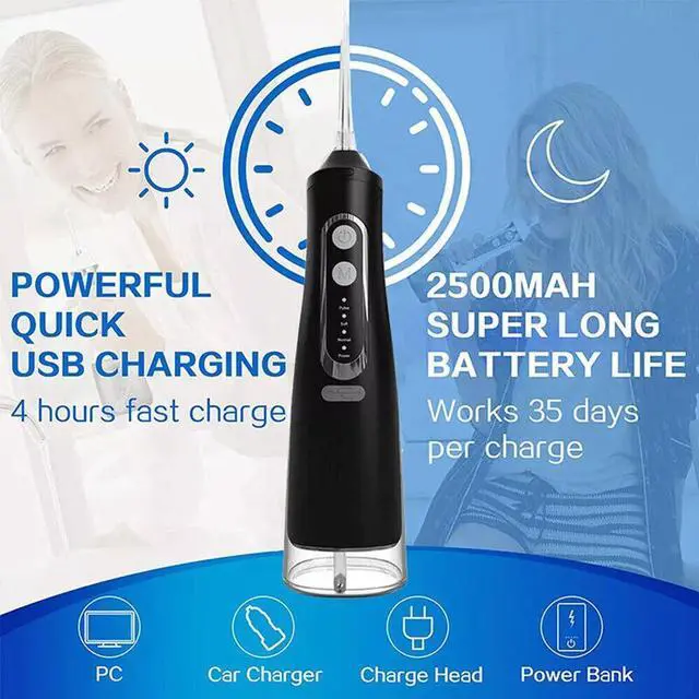 Alt view image 5 of 7 - 310ML Cordless Water Flosser Dental Oral Irrigator Travel Teeth Cleaner Black US