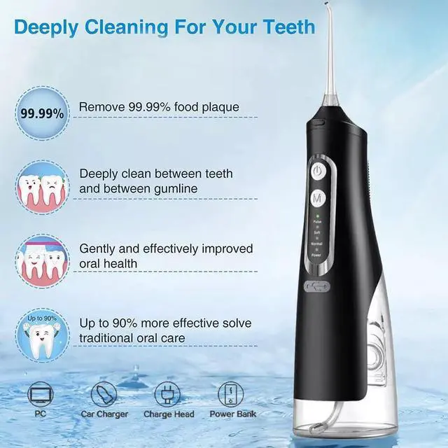 Alt view image 3 of 7 - 310ML Cordless Water Flosser Dental Oral Irrigator Travel Teeth Cleaner Black US