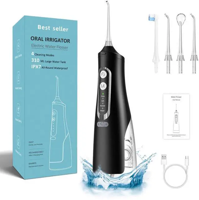 Alt view image 7 of 7 - 310ML Cordless Water Flosser Dental Oral Irrigator Travel Teeth Cleaner Black US