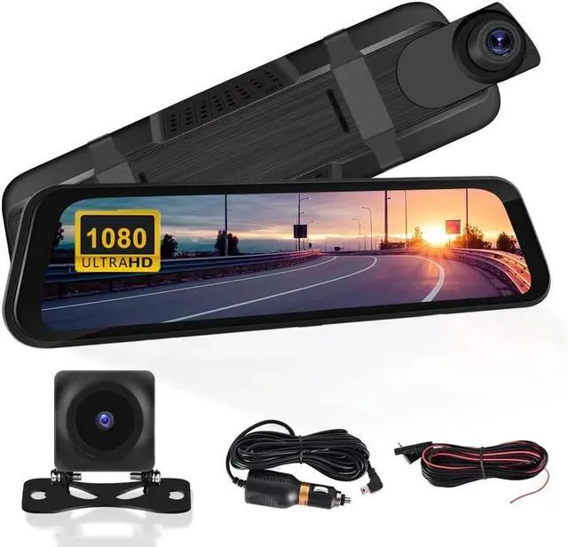 Alt view image 2 of 7 - 4K 10" IPS Dual Dash Cam Car Rear Mirror View Backup Dual Camera Night Vision