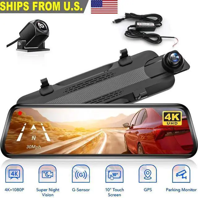 Main image of 4K 10" IPS Dual Dash Cam Car Rear Mirror View Backup Dual Camera Night Vision
