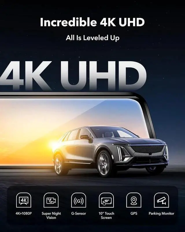 Alt view image 5 of 7 - 4K 10" IPS Dual Dash Cam Car Rear Mirror View Backup Dual Camera Night Vision