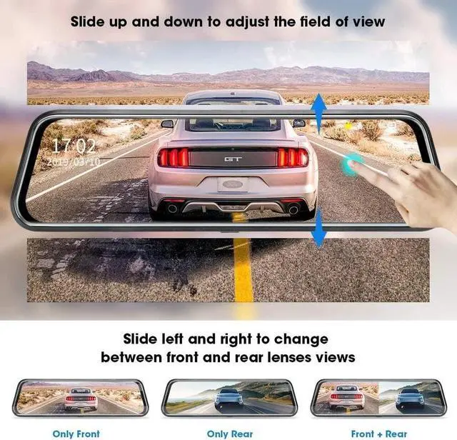 Alt view image 4 of 7 - 4K 10" IPS Dual Dash Cam Car Rear Mirror View Backup Dual Camera Night Vision