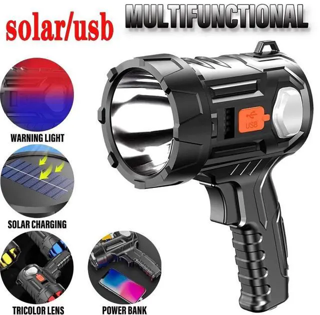 Alt view image 4 of 7 - Super Bright 3000000LM Solar Rechargeable LED Spotlight Flashlight Searchlight