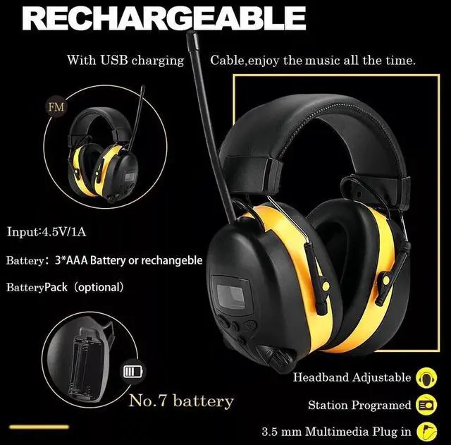 Alt view image 5 of 7 - Digital AM Radio Headphones Ear Protection Safety Ear Muffs Electronic Headphone