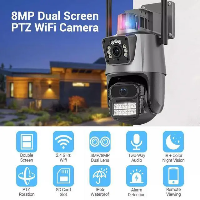 Alt view image 2 of 7 - Dual Lens HD 4K WiFi IP Camera Wireless Outdoor CCTV PTZ Home Security IR Cam