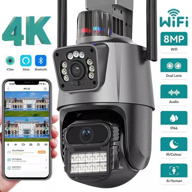 Main image of Dual Lens HD 4K WiFi IP Camera Wireless Outdoor CCTV PTZ Home Security IR Cam