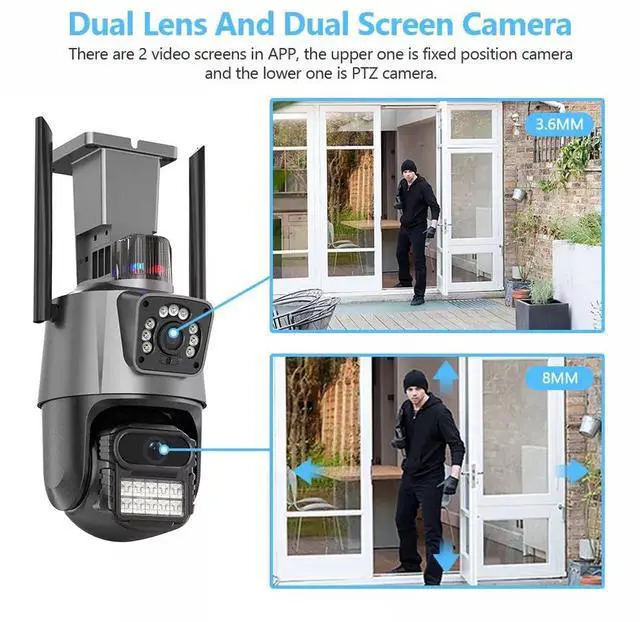 Alt view image 6 of 7 - Dual Lens HD 4K WiFi IP Camera Wireless Outdoor CCTV PTZ Home Security IR Cam