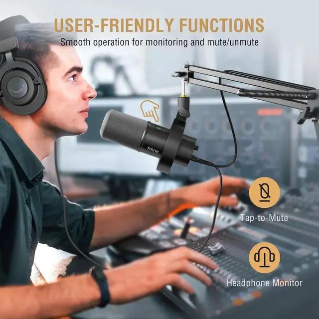 Alt view image 6 of 7 - FIFINE K688 Podcast Microphone Kit, USB/XLR Dynamic Microphone with Boom Arm for PC/XLR Mixer, Gaming Mic with Mute Button, Headphone Jack for Vocal, Voice-Over, Streaming, Music Recording -K688CT