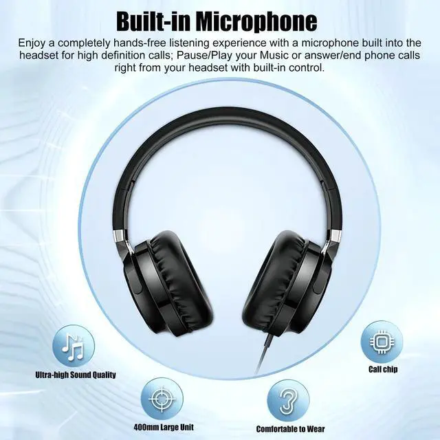 Alt view image 6 of 7 - Wired Over-Ear Headphone 3.5mm Foldable Music Earphone for Smartphone Computers