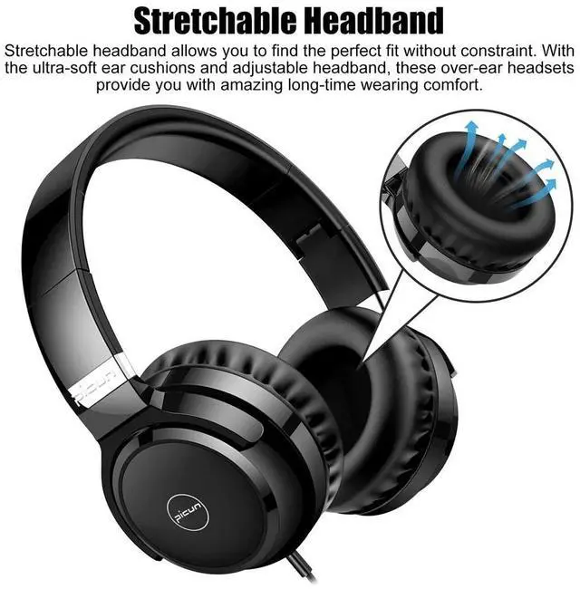 Alt view image 3 of 7 - Wired Over-Ear Headphone 3.5mm Foldable Music Earphone for Smartphone Computers