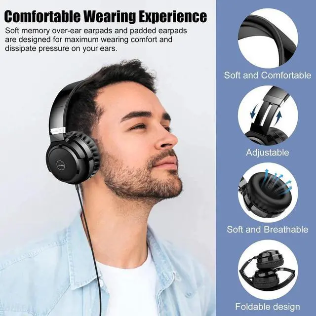 Alt view image 5 of 7 - Wired Over-Ear Headphone 3.5mm Foldable Music Earphone for Smartphone Computers