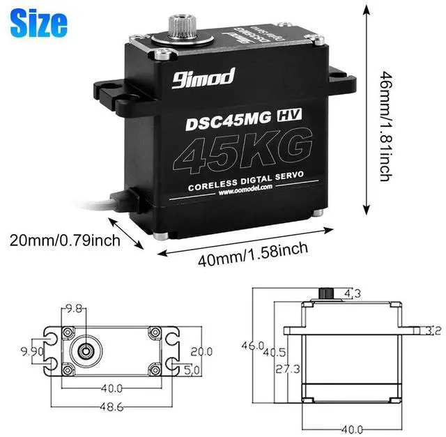 Alt view image 4 of 7 - 45KG 180° Digital Servo Motor High Torque Waterproof Metal Gear for 1/10 RC Car