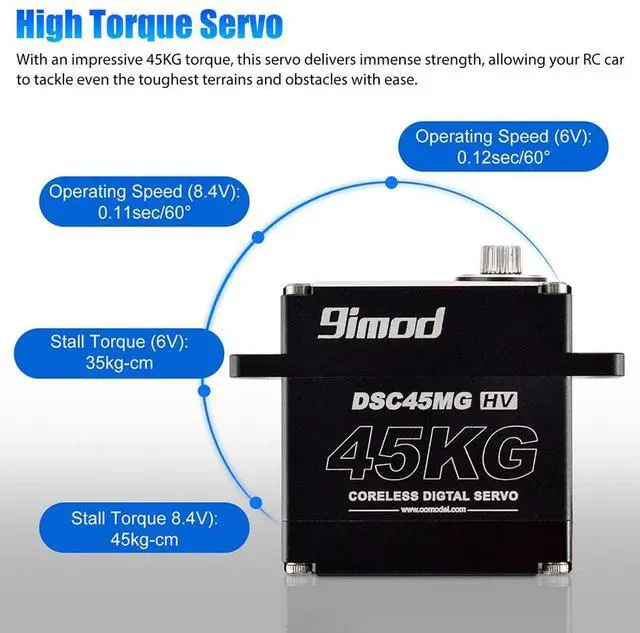 Alt view image 2 of 7 - 45KG 180° Digital Servo Motor High Torque Waterproof Metal Gear for 1/10 RC Car