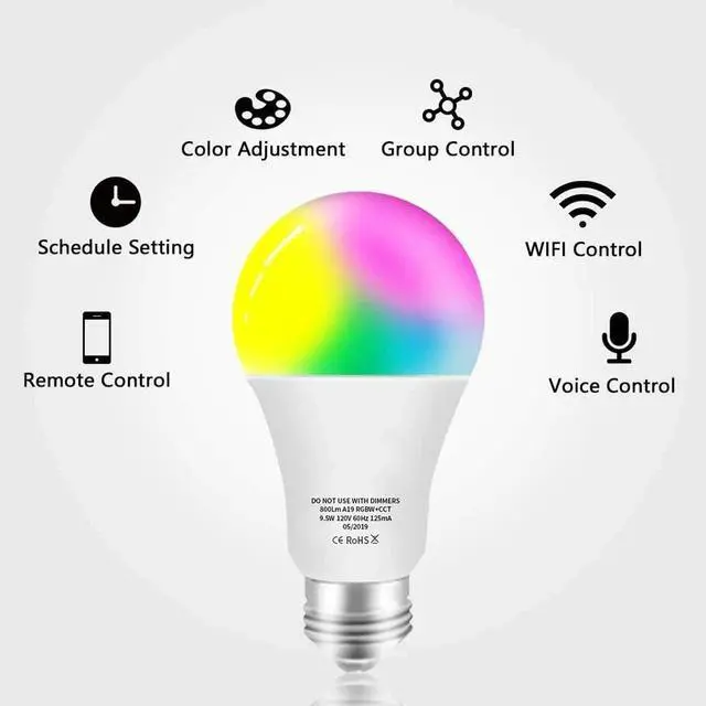 Alt view image 2 of 7 - Smart Light Bulb, RGB Color Changing CCT LED Bulbs, Works with Alexa, Google