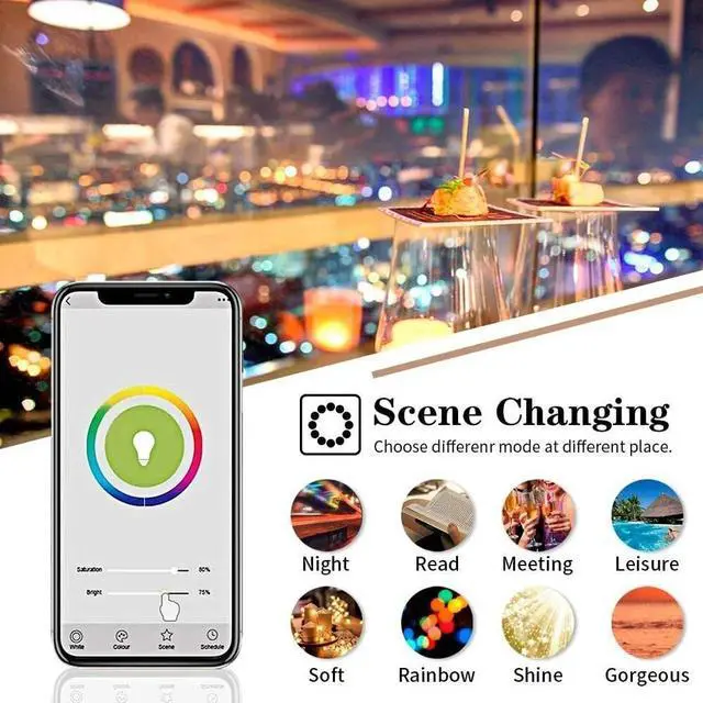 Alt view image 7 of 7 - Smart Light Bulb, RGB Color Changing CCT LED Bulbs, Works with Alexa, Google