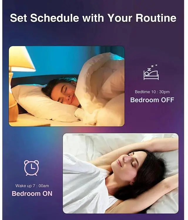 Alt view image 4 of 7 - 2 Pack WiFi Smart LED Bulbs Multicolor 9W(60W) 800 lm E26 Google Home/Alexa