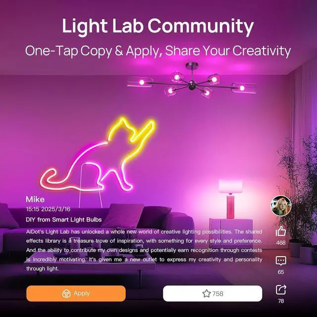 Alt view image 7 of 7 - Linkind Smart Light Bulbs, Smart Bulb That Work with Alexa & Google Home, LED Light Bulbs Color Changing, 104 Preset Scene, Music Sync, A19 E26 2.4GHz RGBTW WiFi Bluetooth Light Bulb 60W, 800LM, 4Pack