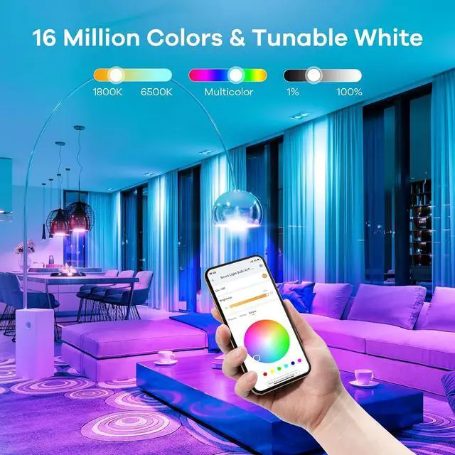 Alt view image 5 of 7 - Linkind Smart Light Bulbs, Smart Bulb That Work with Alexa & Google Home, LED Light Bulbs Color Changing, 104 Preset Scene, Music Sync, A19 E26 2.4GHz RGBTW WiFi Bluetooth Light Bulb 60W, 800LM, 4Pack