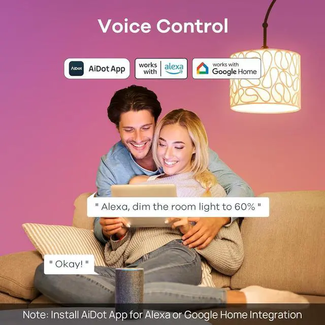 Alt view image 6 of 7 - Linkind Smart Light Bulbs, Smart Bulb That Work with Alexa & Google Home, LED Light Bulbs Color Changing, 104 Preset Scene, Music Sync, A19 E26 2.4GHz RGBTW WiFi Bluetooth Light Bulb 60W, 800LM, 4Pack