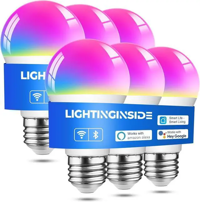 Main image of Smart Light Bulbs 6 Pack, Smart Bulb Works with Alexa/Google Home/Smart Life, CRI>90, RGBCW Color Changing LED Light Bulbs, 2.4G WiFi Bluetooth A19 E26 Bulb, No Hub Required, ETL Listed