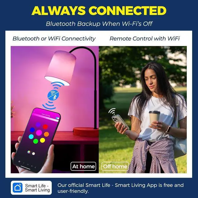 Alt view image 7 of 7 - Smart Light Bulbs 6 Pack, Smart Bulb Works with Alexa/Google Home/Smart Life, CRI>90, RGBCW Color Changing LED Light Bulbs, 2.4G WiFi Bluetooth A19 E26 Bulb, No Hub Required, ETL Listed