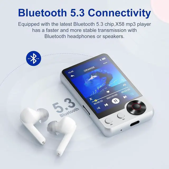 Alt view image 2 of 7 - 128GB MP3 Player with Boosted Bluetooth 5.3, Music Player Features HD Speaker, 2.4" Touchscreen, Expandable SD Card Slot, Dual Headphone Ports, Supports FM Radio, Voice Recorder, E-Book, and More