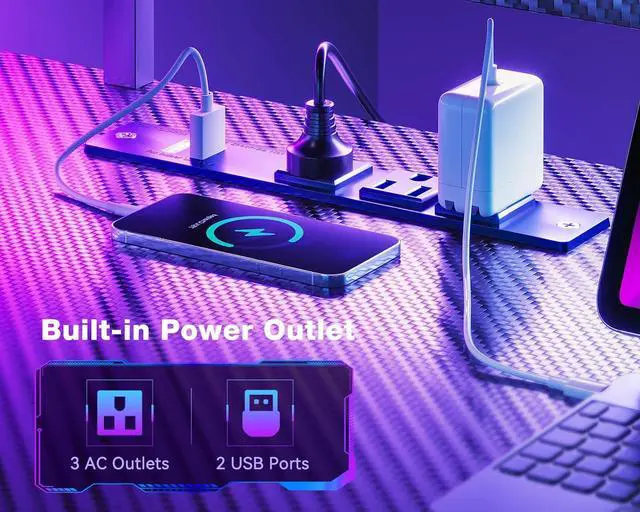 Alt view image 3 of 7 - ODK 66" L Shaped Gaming Desk with Power Outlet and LED Lights, PC Gaming Table with USB Ports, Reversible L Shaped Desk with Storage Shelves & Monitor Stand, Home Office Desk, Grey Oak