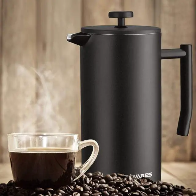 Alt view image 7 of 7 - Belwares French Press Coffee Maker 50 OZ - Large Insulated Stainless Steel 304 Coffee Press with Double Wall & 4-Level Filtration System (Black - 1.5L)