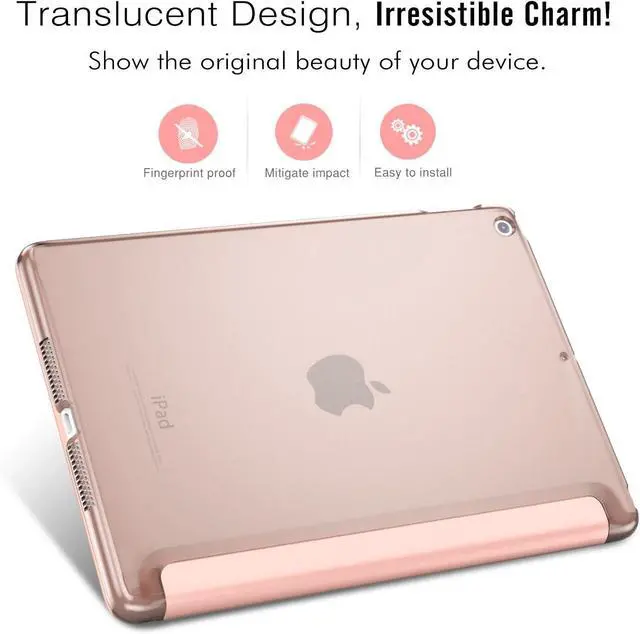 Alt view image 4 of 7 - Case Fit 2018/2017 iPad 9.7 5th / 6th Generation - Slim Lightweight Smart Shell Stand Cover with Translucent Frosted Back Protector Fit  iPad 9.7 Inch 2018/2017 Rose Gold(Auto Wake/Sleep)